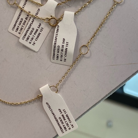 10KT Yellow Gold Choker Necklace w  Blue Sapphire - Picture 2 of 2